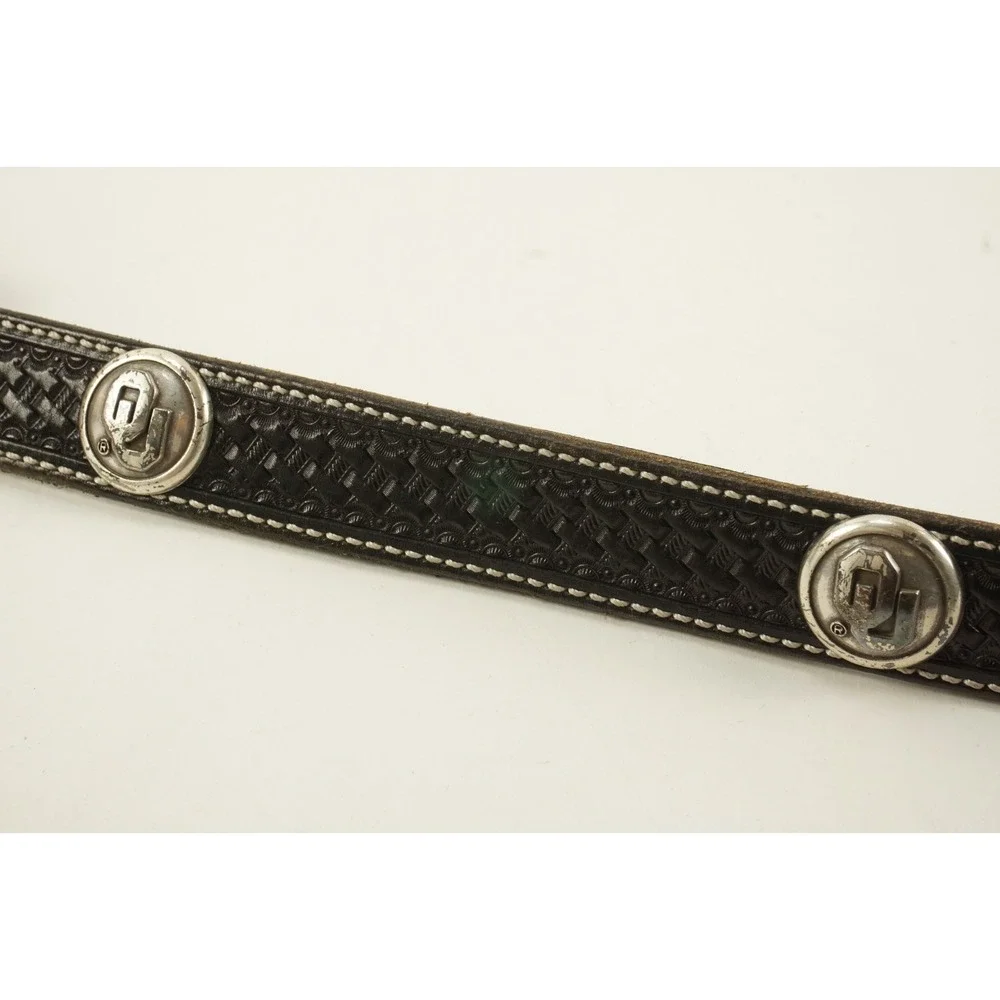 Vintage Oklahoma‎ University Ludwigs Handmade Belts 32 Black Leather Tooled Belt